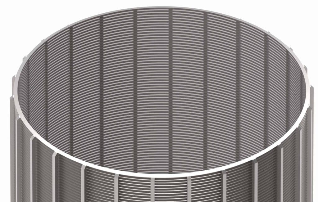 Precision wedge wire filter with perpendicular slot design